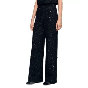 Sandro Bennett Rhinestone Tweed Pants Fr38 / US6 High Rise, Wide Leg MSRP $530